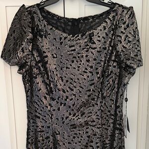 Adrianna Papell Sequin Column Gown Black/Gold Size 14 NWT